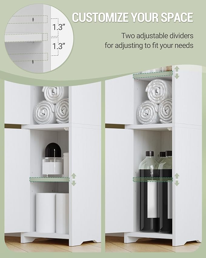 Hzuaneri Bathroom Storage Cabinet, Small Corner Floor Cabinet with 2 Doors | Narrow Toilet Paper Cabinets with Adjustable Shelf, Bathroom Organizer for Small Spaces, 7.9" D x 7.9" W x 29.5" H White