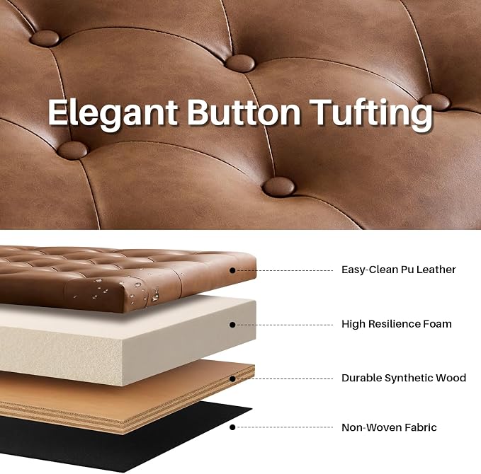 63.8" Storage Bench For Bedroom Faux Leather End Of Bed Bench With Storage | Upholstered Ottoman Foot Rest With Rolled Arms For Bedroom Living Room Holds Up To 700 Lb Brown
