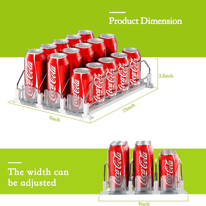 IBORING Drink Organizer for Fridge,Holds up to 15 Cans | Self Pushing Fridge Drink Organizer,Automatic Drink Dispenser for Fridge,Idea for fridge organizers and storage