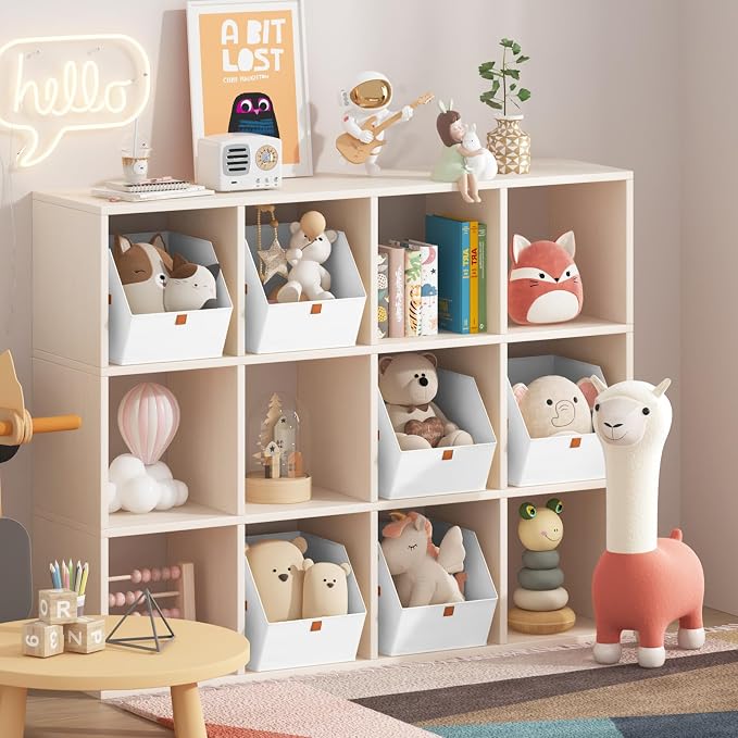 Homsorout Fabric Closet Storage Cubes - 4 Pack Square Storage Bins with Dual Handles for Clothes, Towels, Toys, Cube Storage Organizers for Bedroom, Nursery, Shelves, Closet, Small Spaces, White