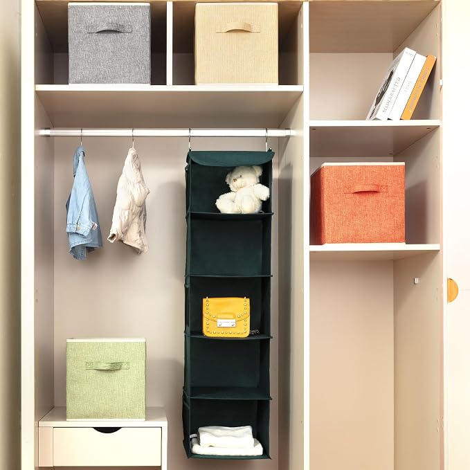 Storage Cube Organizer Bin 10.5" x 10.5" x 11" Large Boxes Fabric Basket with Handles for Organizing Shelves Closet Clothes 4 Color Set A