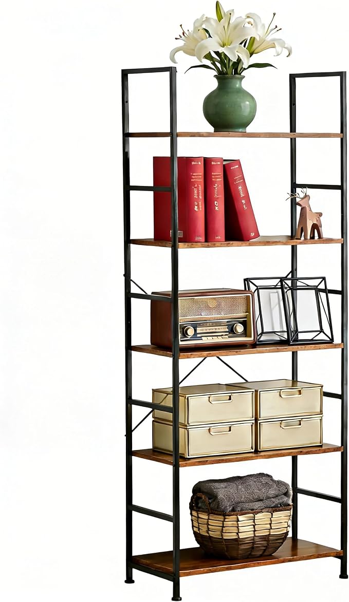 HealSmart 5 Tier Bookshelf, Free Standing Book Shelf Home Office Bookcase Shelf Storage Organizer for Bedroom, Bathroom, Living Room, Office, Balcony, Classic Black