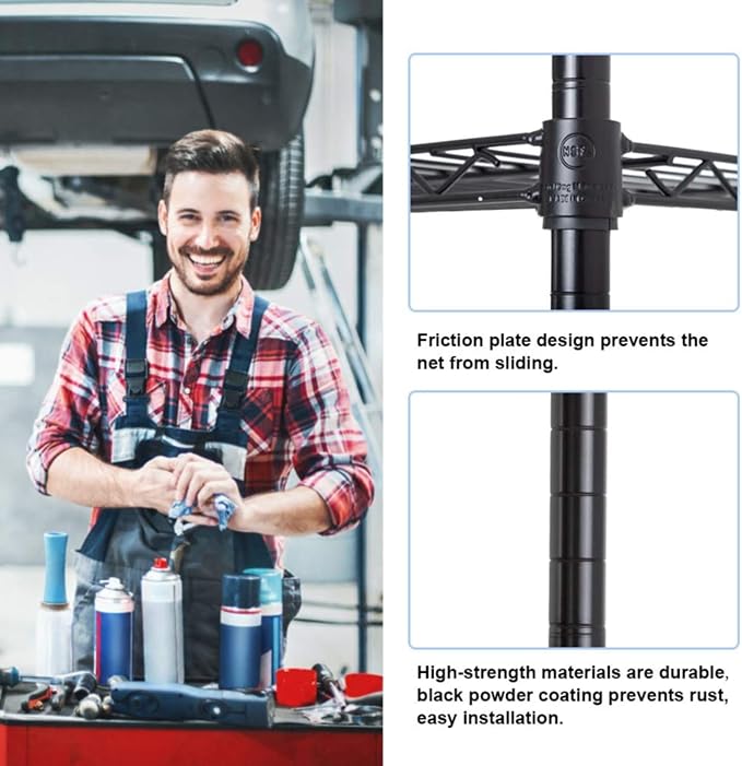BestOffice | 6-Tier Wire Shelf | 42" x 16" x 72" | Black | Storage Shelves with Adjustable Racks, Holds upto 1500 lbs | Rust-Resistant, No-Tool Assembly | For Home, Garage