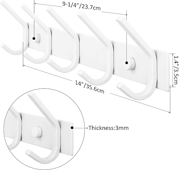 WEBI Coat Rack Wall Mount,Coat Hooks Wall Mounted,Coat Hanger Wall Hook Rack,5 Hooks for Hanging Coats,Hats,Jacket,Clothes,White