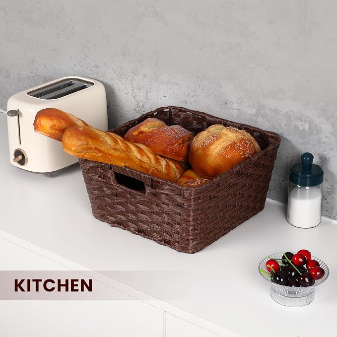 Onlytak Wicker Storage Baskets, Baskets for Shelves, Toilet Paper, Woven Storage Baskets for Organizing, Brown, 12" x 12" x 6", 2-Pack