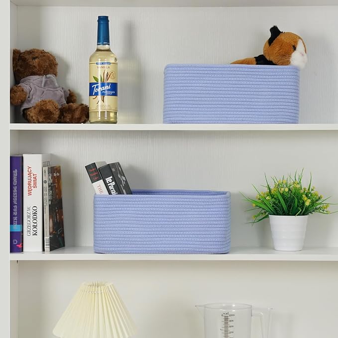 3-Pack Storage Baskets for Organizing | Woven Shelf Toy Basket | Rope Baskets for Gifts Empty | Closet Organizer Bins with Handles | Cube Decorative Box | 11.8×7.8×5.1”|Sky Blue