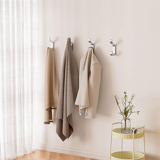 bussdis 6-Pack Heavy Duty Wall Hooks - Hold 30LB for Backpacks, Towels, Coats, Keys, Clothes - Silver Wall Mounted Hooks for Bathroom, Closet, Door, Mudroom
