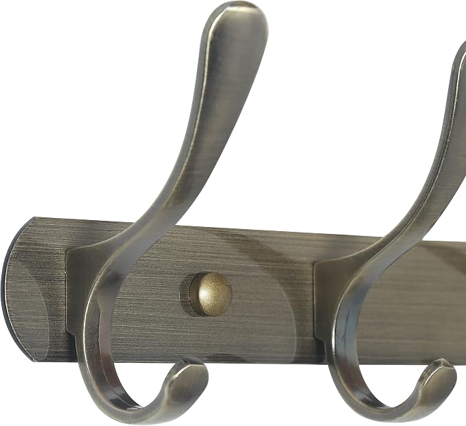 SKOLOO Coat Rack Wall Mount - Modern, Metal Wall Coat Rack with 5 Hooks, Pack of 2, Sturdy Wall Hook Rack Rail for Hanging Coat, Jacket, Clothes, Hat, Bronze