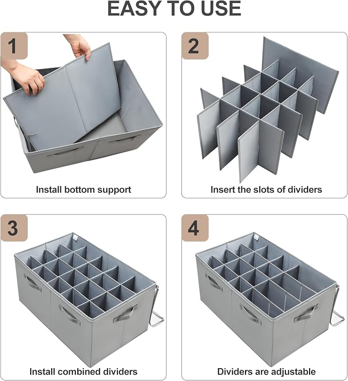 Shoe Organizer for Closet 2 Pack, Foldable Shoe Box with Adjustable Dividers and Clear Cover, Space Saving Shoe Storage Organizer Cabinet with Reinforced Handles, Fits 40 Pairs, Gray, TP11G
