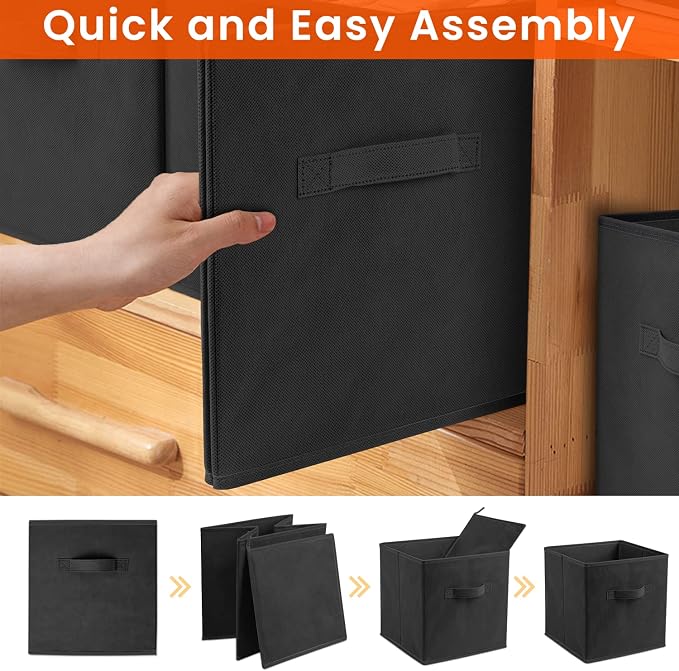 Criusia Large Storage Cubes - 13 Inch Heavy Duty Fabric Storage Bins for Shelves Closet, Cube Organizer - 8 Pack Collapsible Cube Storage Bins Baskets for Organizing Clothes Blankets Toys (Black)