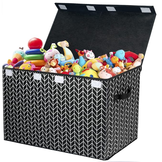 Mayniu Large Toy Box Chest with Lid, Kids Toy Storage Organizer Bins Basket for Living Room, Nursery, Closet, Bedroom, Playroom 25"x13" x16" (Black)