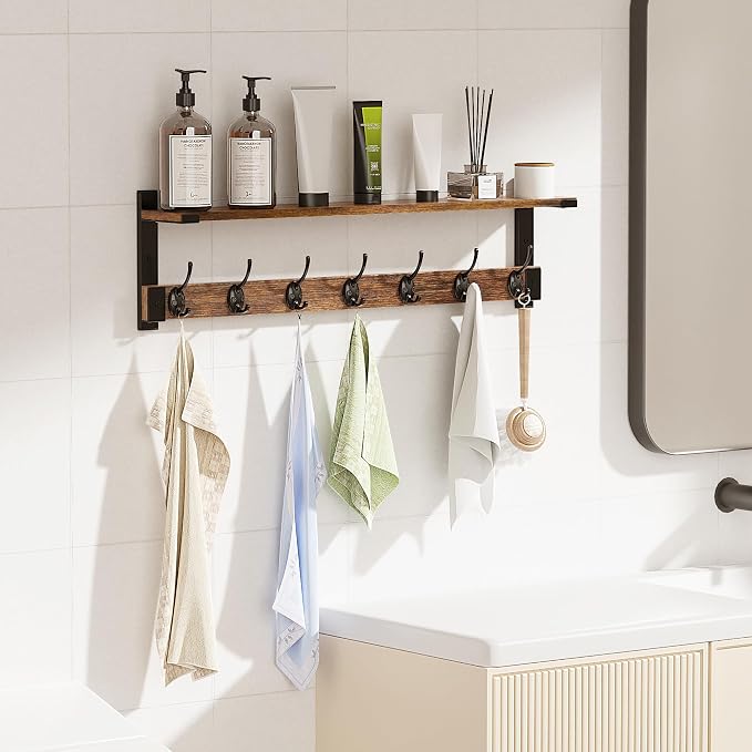 Oraich Wall Hooks with Shelf, 28.7 Inch Coat Rack Wall Mount with Hook for Coat Backpack Key Clothes Hanger, Wall Floating Shelf Hanging in Entryway, Living Room, Bathroom, Bedroom, Kitchen