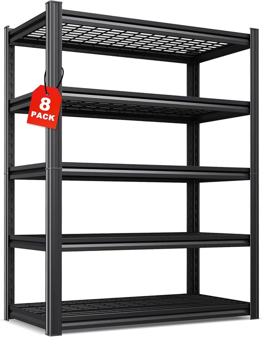 Set of 8-71"H Garage Shelving-3000LBS 5 Tier Storage Shelves,Adjustable Heavy Duty Metal Shelving Unit and Storage Large Wire Rack,Utility Steel Shelf For Shop Warehouse Industrial Pantry 71"x35"x16"