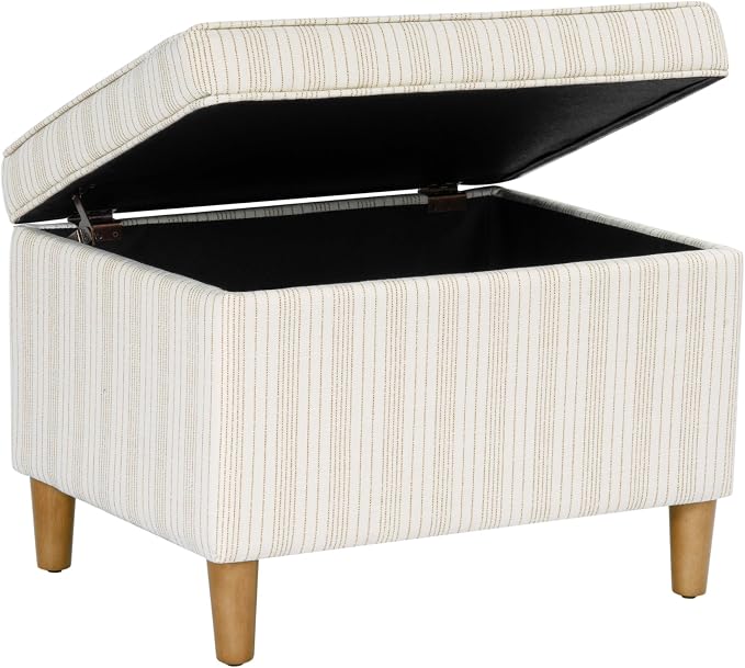 Spatial Order 24" Dinah Collection Storage Ottoman - Cream Marigold Pinstripe Fabric