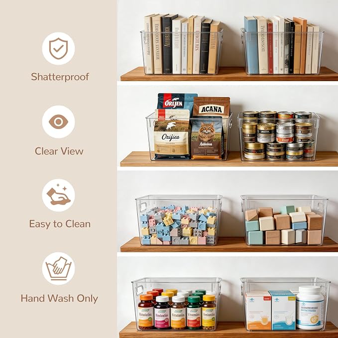 Hudgan 4 Packs Refrigerator Organizers and Storage , 4 Large Storage Containers for Pantry Organizers, Home Edit, Kitchen Cabinet, Refrigerator, Under Sink Organization, Bathroom, Office