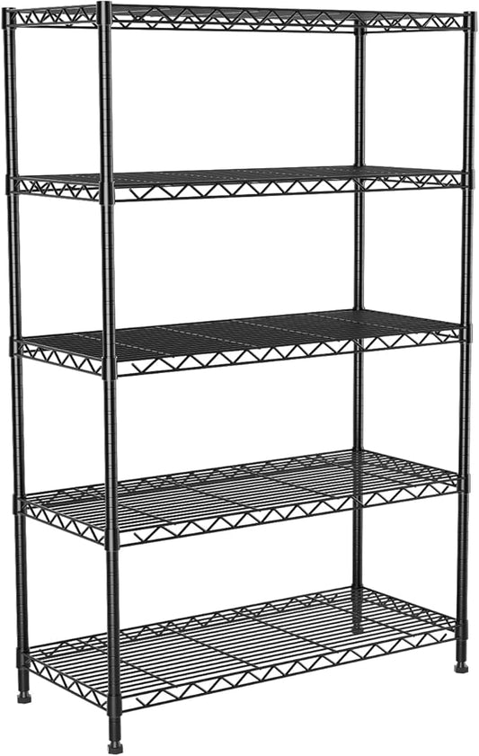 5-Tier Heavy Duty Shelving Unit, Metal Shelving with Lockable Wheels,Black | 30"Wx14"Dx62"H,Wire Shelf Rack,Height Adjustable Metal Storage Shelves Organizer for Kitchen,Garage,Office,Laundry,Pantry