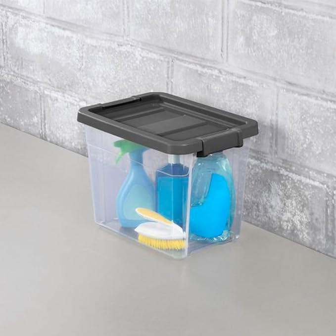 Sterilite Modular Stacker Box with Latching Lid, 30 Quart, 12-Pack | Clear Plastic Storage Bins - Stackable Organizing Container Boxes for Closet, Bathroom, and Office