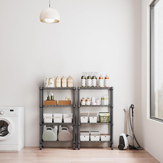 M MZG 1000 lbs 4 Tier Shelf Metal Storage Shelves Wire Rack Closet Organizers for Garage Kitchen Bathroom Laundry Black 11.8" D x 25.6" W x 45.5" H