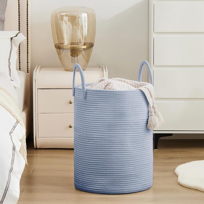 YOUDENOVA Cotton Rope Laundry Hamper Basket, 58L Blanket Basket for Nursery | Large Woven Laundry Hamper with Sturdy Handles, Collapsible Home Decor Laundry Basket for Laundry, Clothes, Toys in Bedroom