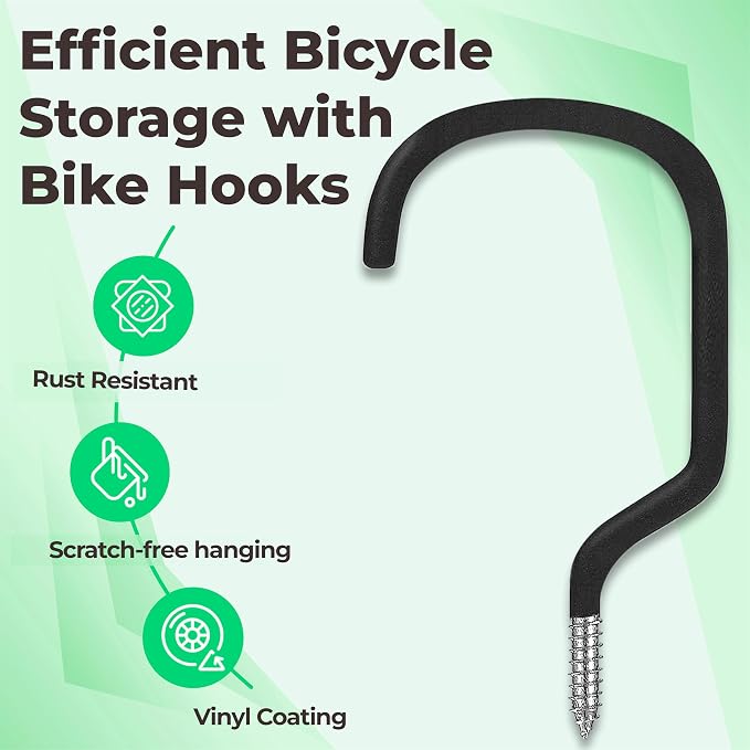 4Pcs Heavy Duty XL Garage Bike Storage and Utility Hooks-8 Inches | Vinyl coated, Anti slip, Stainless steel, Anti rust, Garage Wall, Ceiling Hooks for Hanging Bicycle, Hose, Cord, Garden Tools