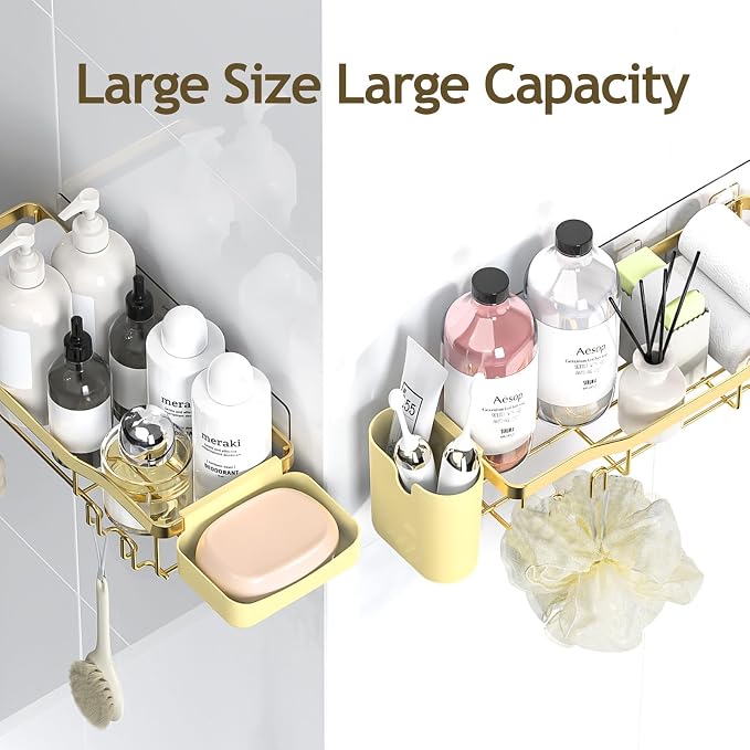 NESOMI Shower Caddy Adhesive Shower Organizer 8-Pack, Rustproof Stainless Steel Bathroom Shelves, Large Capacity No-Drill Rack Storage Accessories with Soap Dish Toothbrush Holder Hooks