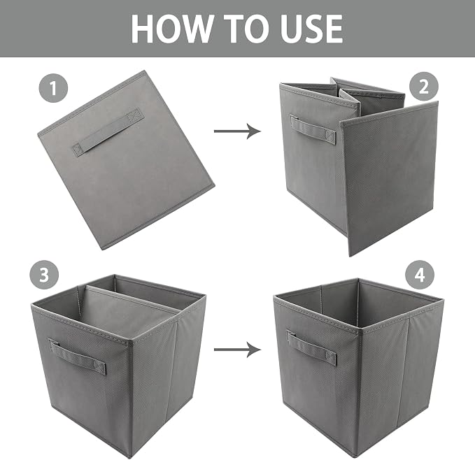 storage bins collapsible storage bins，cube storage organizer （Pack of 3） 10.5*10.5*11inch，For home and office Collapsible Closet Shelf Organizers, Drawer Organizers(Grey)