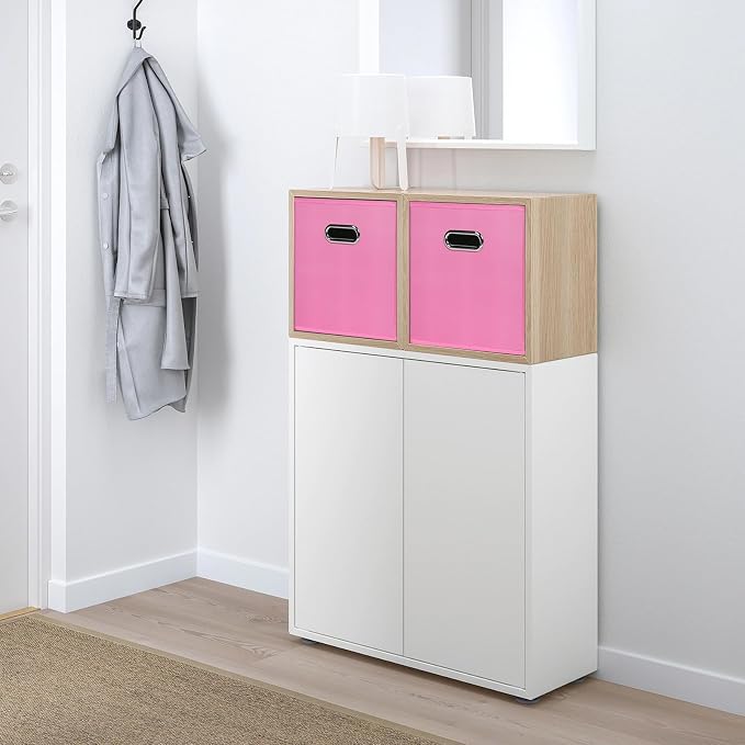 Black Foldable Storage Cubes Bins, Fabric Storage Box Cubes Organizer Baskets with Dual Handles for Home Organizer,Set of 6,(Pink)