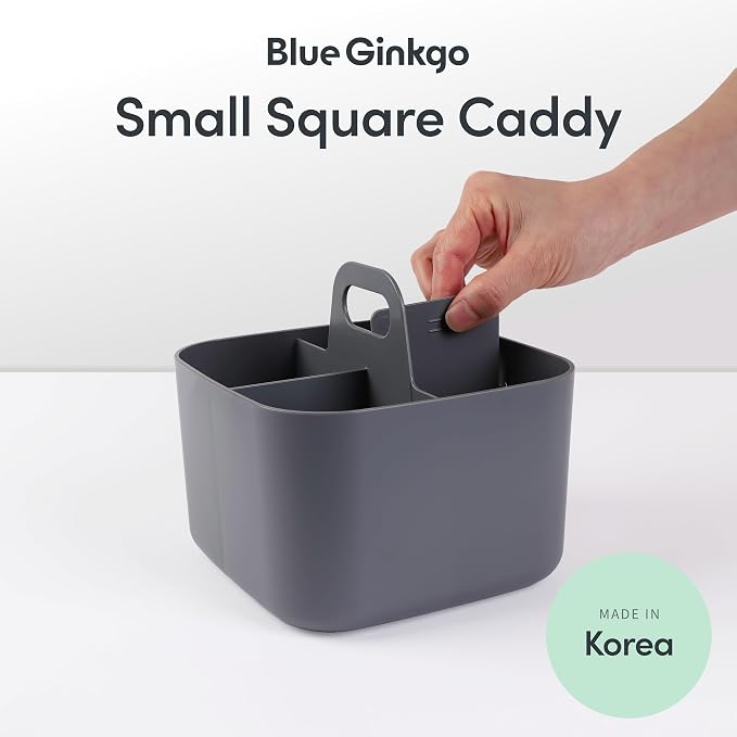 BLUE GINKGO Stackable Organizer Caddy, Square, Dark Grey, Made in Korea | Portable. Adjustable. Home, Office & School Storage.