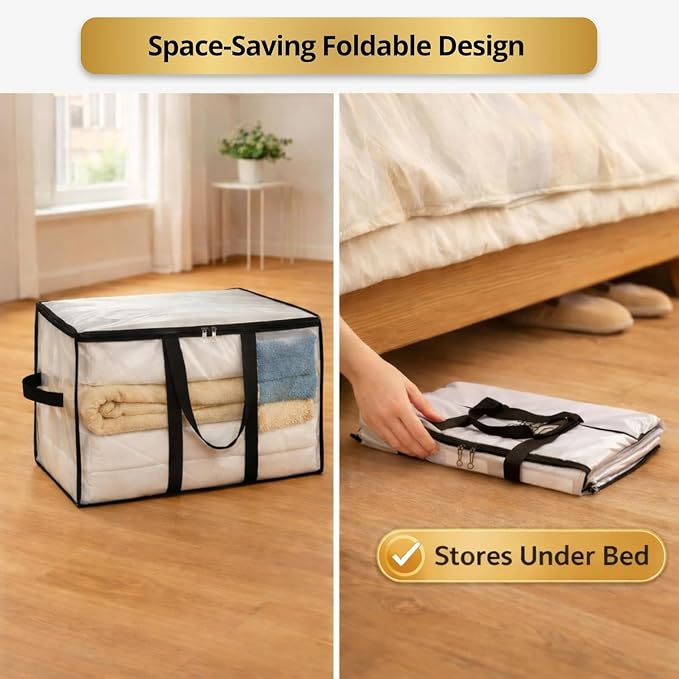 Comforter Storage Bags with Zipper and Handles (90L) - Extra Large Moving Bags 27" Heavy Duty, Waterproof Storage Bags for Moving, Foldable Storage Totes for Bedding, Blankets, Closet & College (4)