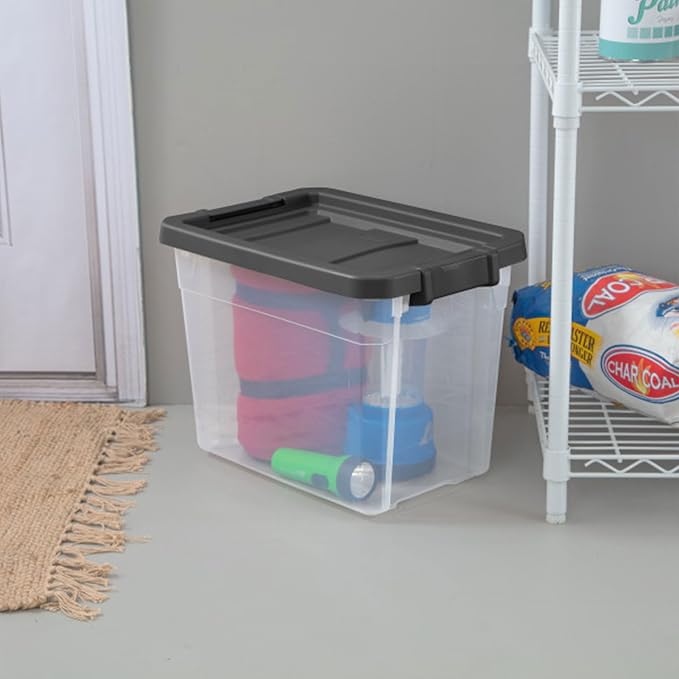 Sterilite Modular Stacker Box with Latching Lid, 30 Quart, 24-Pack | Clear Plastic Storage Bins - Stackable Organizing Container Boxes for Closet, Bathroom, and Office