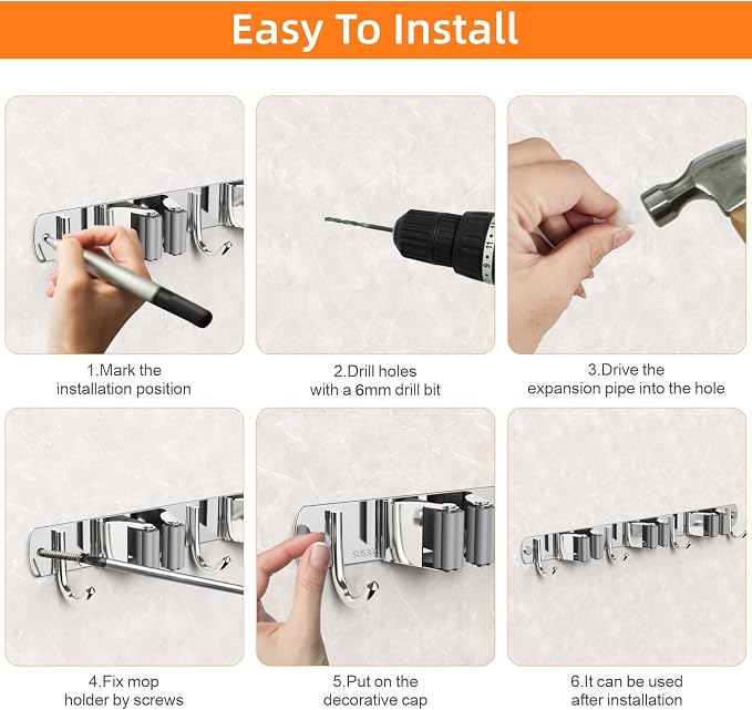 CUXIXA 2 Pack Mop and Broom Holder Wall Mount, Non-slip Broom Hanger, Heavy Duty Mop Broom Organizer for Kitchen Garden Garage Laundry Room Wall Decor Organization and Storage Silver 3R4H