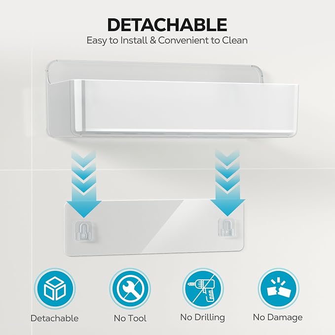 Nieifi Adhesive Shower Shelves, Clear, 3 Pieces | Rustproof ABS, Large Capacity, Removable Design, Easy-Clean, No Drilling Shower Organizer for Bathroom Storage & Home Decor