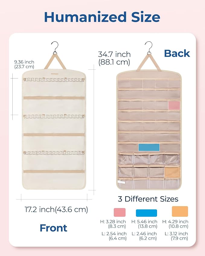 BAGSMART Hanging Jewelry Organizer, Necklace Holder Anti-tangle,1 Piece, Extra Large Beige