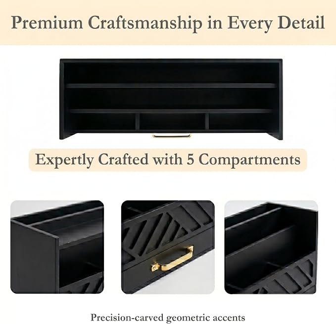 BLU MONACO | Wooden Mail Organizer with Drawer and Gold Handle | Mail Sorter Organizer Countertop for Desk | Outgoing Mail Holder and Letter Sorter for Desk Storage