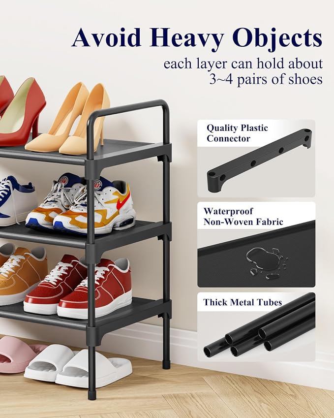 Kitsure Shoe Rack for Closet, Shoe Storage, 27.6" Wide - 3 Tiers, Black | Shoe Organizer for Closet, Entryway, Living Room, Space-Saving Shoe Shelf, Sturdy Zapateras Organizer