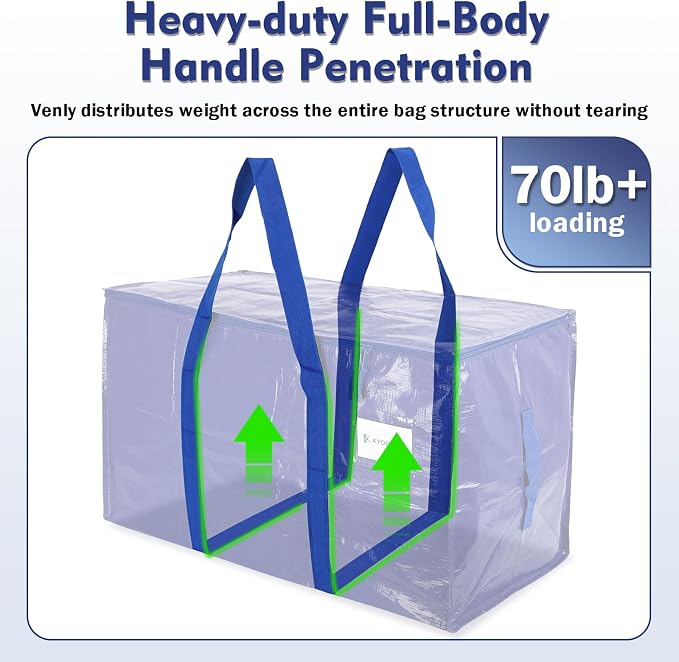 KYODOLED 6 Pack Extra Heavy Duty Blue Moving Bags - Large Move In & Packing Bags for College Students, Sturdy Storage Totes with Strong Zipper & Comfortable Handles for Clothes Storage