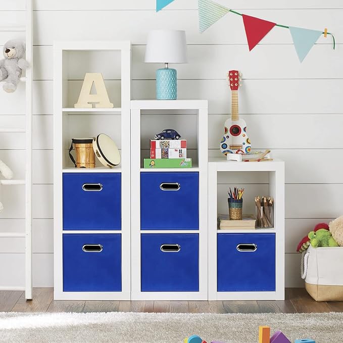 Dark Blue Fabric Storage Bins, Set of 3, 11x11x11, Foldable Cube Bins for Cloth or Accessory Storage