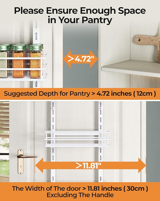 6-Tier Narrow Pantry Door Organizer,Over the Door Pantry Organizer,White | Height Adjustable Heavy Duty Hanging Metal Basket,Back of Door Organizers and Storage for Home,Kitchen,Laundry,Bathroom
