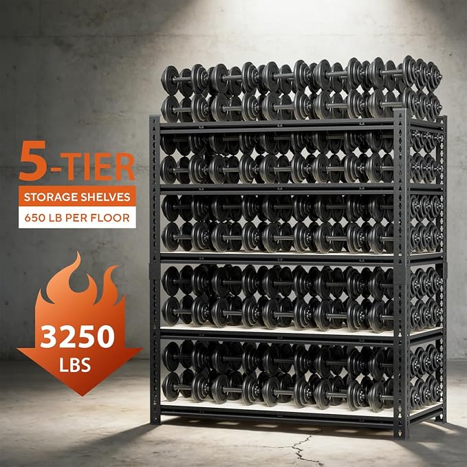 5 Tier Garage Shelving, Adjustable Heavy Duty Garage Shelves | 72 "H Metal Storage Shelves Unit for Basement,Warehouse,Pantry Kitchen