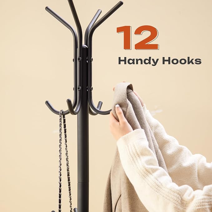 GHWIE Freestanding Coat Rack Stand with Umbrella Holder and Hat Hanger Organizer Rack