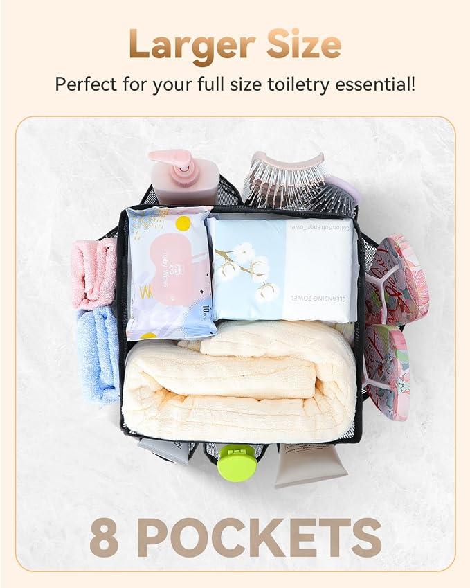 Temede Mesh Shower Caddy Portable for College Dorm Room Essentials | Large Capacity 8-Pocket Shower Tote Bag, Toiletry Organizer with Quick-Dry and Dual Handles for Dorm, Gym, Travel, Camping