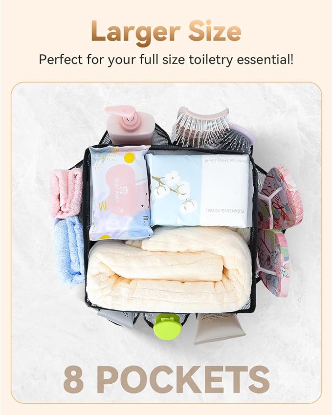 Temede Mesh Shower Caddy Portable for College Dorm Room Essentials | Large Capacity 8-Pocket Shower Tote Bag, Shower Basket with Quick-Dry and Dual Handles for Dorm, Gym, Beach, Travel, Camping