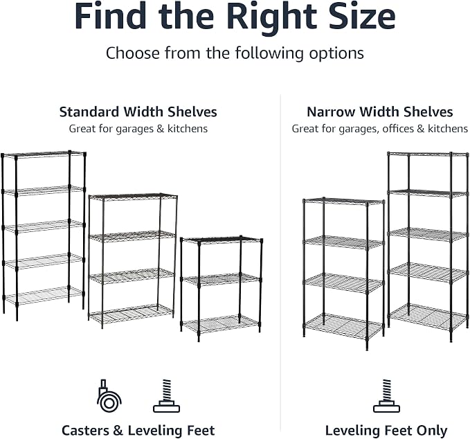 Amazon Basics 3-Shelf Adjustable Heavy Duty Storage Shelving Unit on 2" Wheels, Metal Wire Rack for Garage, Utility Shelving with Leveling Feet, 23.2"L x 13.4"W x 32.75"H, Black