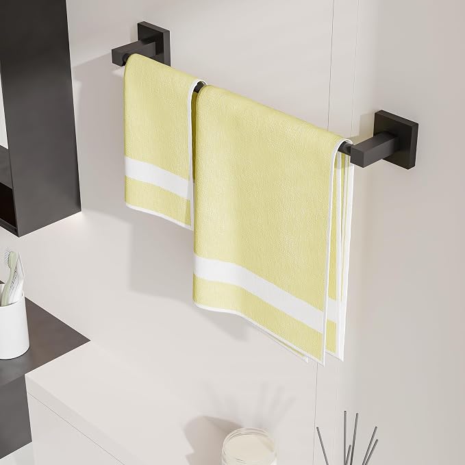 RUACQ Towel Bar 16" Towel Racks for Bathroom Wall Mounted, Matte Black | Total Length 18 Inch Single Towel Rod, Bath Towel Holder, 304 Stainless Steel, Rustproof, Square Base, Heavy Duty, Modern