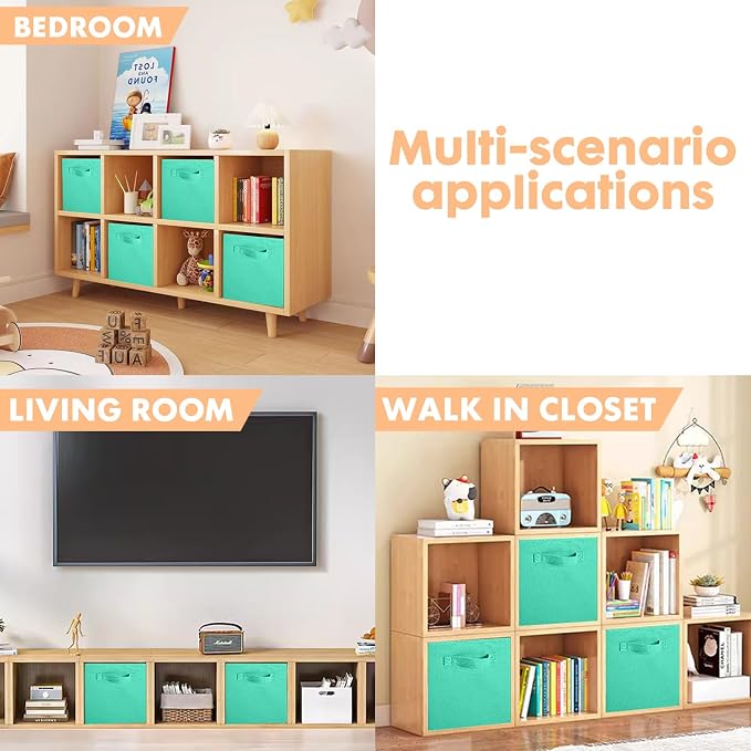 ShellKingdom Storage Bins, Foldable Fabric Storage Cube And Cloth Organizer | Storage Drawer For Closet And Toys, 13 X 13 X 13 INCH, 6 Pack (Mint Green)