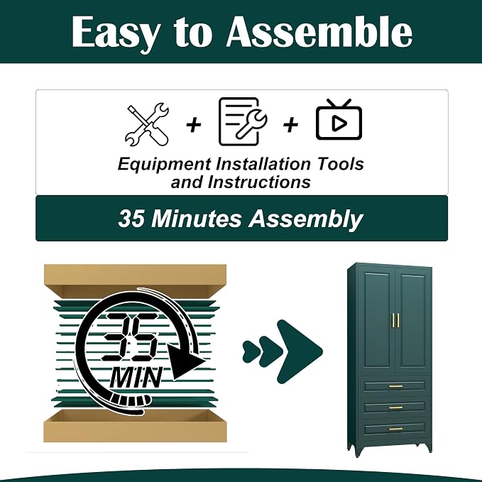 SteeLoong 75" Metal Storage Cabinet with Doors and 2 Adjustable Shelves | Kitchen Pantry Cabinet with 3 Drawers,Green Kitchen Cabinet with 2 Gold Handles,Food Cupboard for Livingroom,Pantry, Bathroom