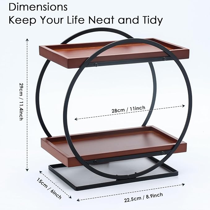 2-Tier Bathroom Counter Organizer, Wooden Perfume Organizer Dresser | Bamboo Countertop Trays Skincare Makeup Vanity Shelf, Organizers and Storage for Bathroom Kitchen,Black & Brown Perfume Stand