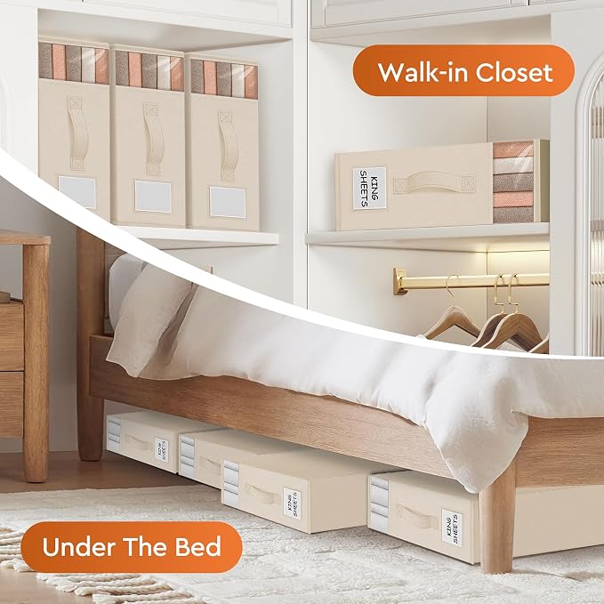 StorageTastic Bed Sheet Closet Organizers and Storage Under Bed Storage | Foldable Storage Containers with Window and Label,Storage and Organization for Bedding Sheets,Duvet Covers,Blankets,2 Pack