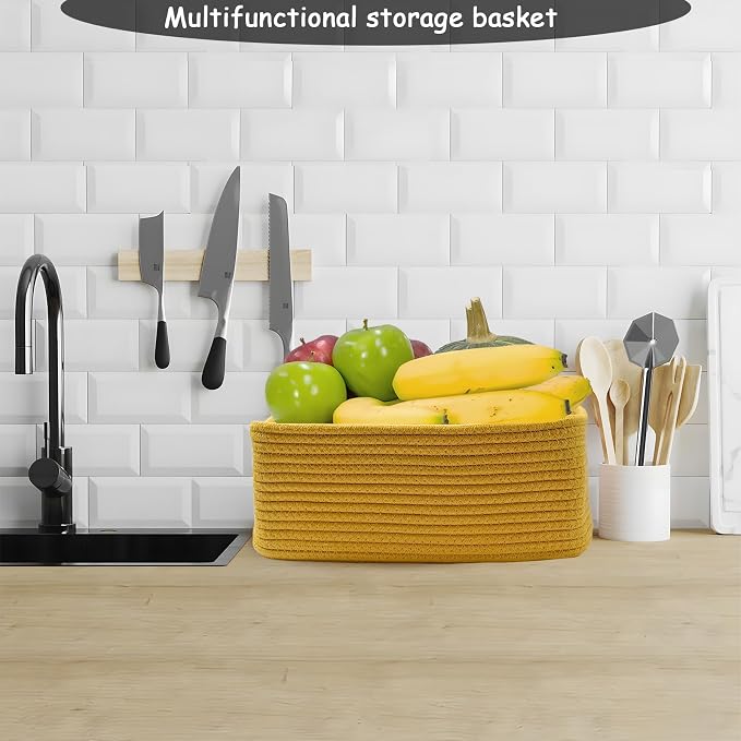 COMFY HOMI 11.5"x7.5"x4.7" Storage Baskets for Organizing | Cotton Rope Woven Basket | Toy Storage Bin Box | Basket for Shelves, Closet Organizer Bin, Decorative Closet Shelf, 3 Pack,