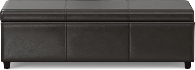 SIMPLIHOME Cosmopolitan 34" Wide Linen Look Fabric Storage Ottoman in Teal | Contemporary lift-top ottoman with high-density foam; rectangle storage bench or coffee table for living room or entryway.